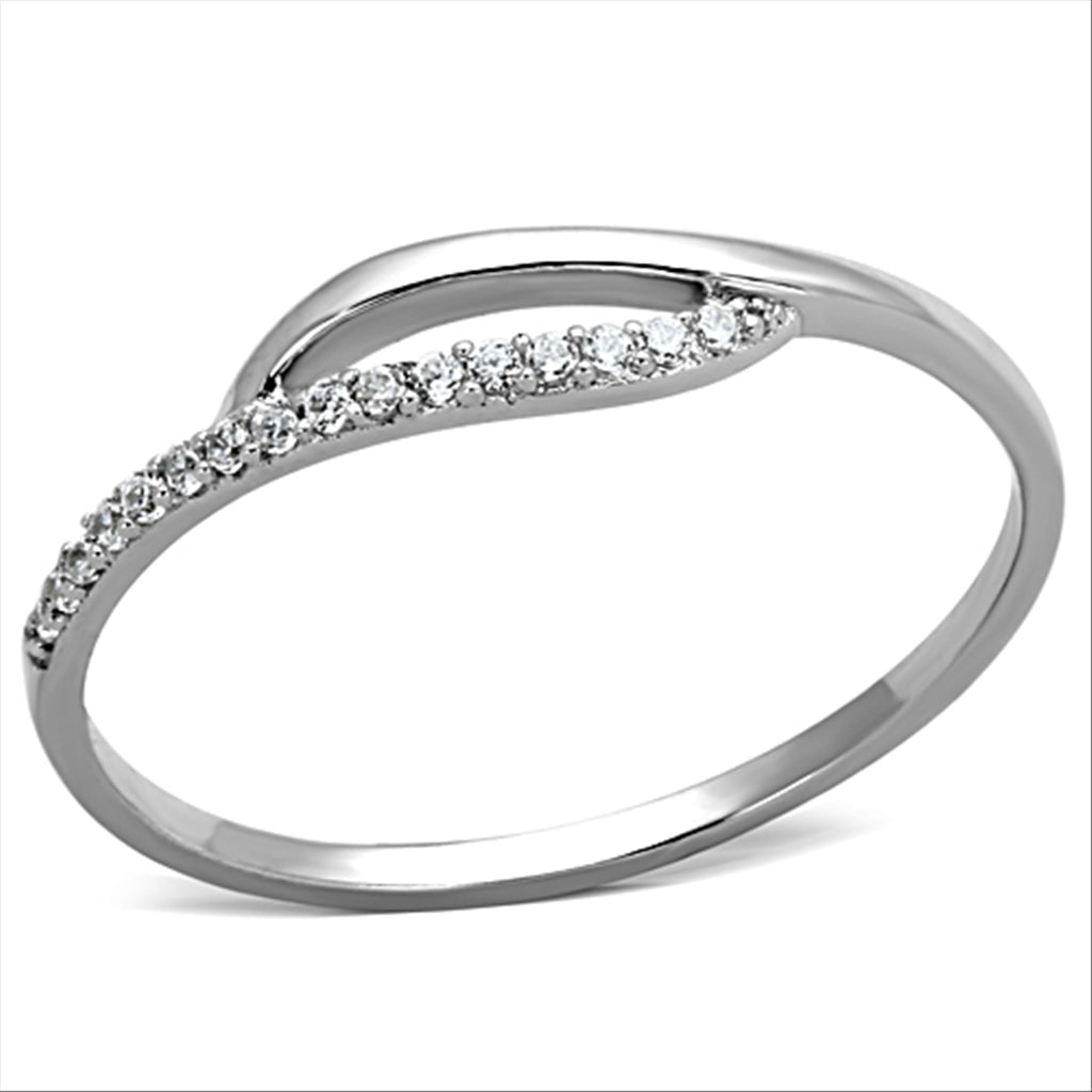 CJ145 Wholesale Women's 925 Sterling Silver Rhodium AAA Grade CZ Clear Minimal Wave Ring