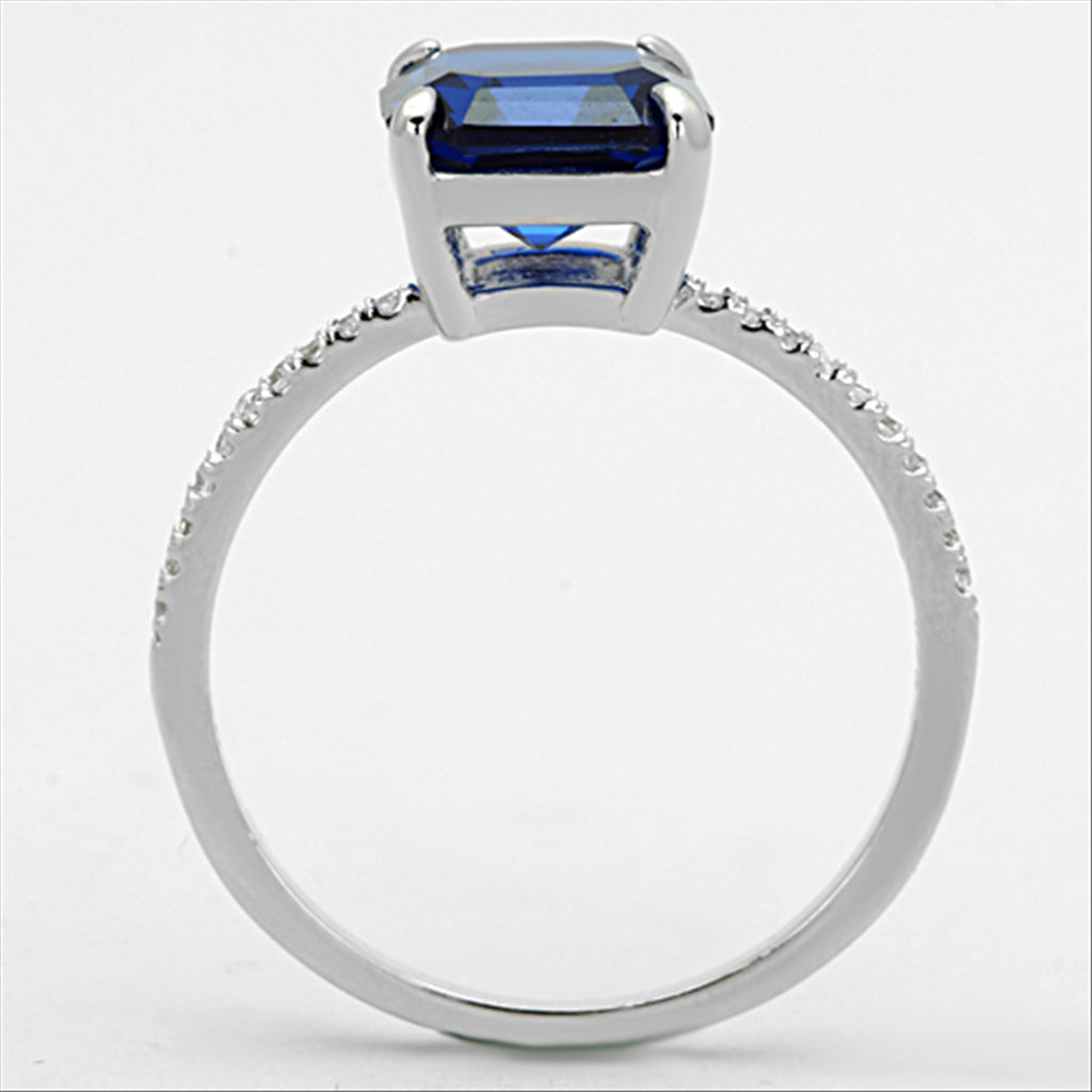 CJ177 Wholesale Women's 925 Sterling Silver Rhodium Synthetic London Blue Square Ring