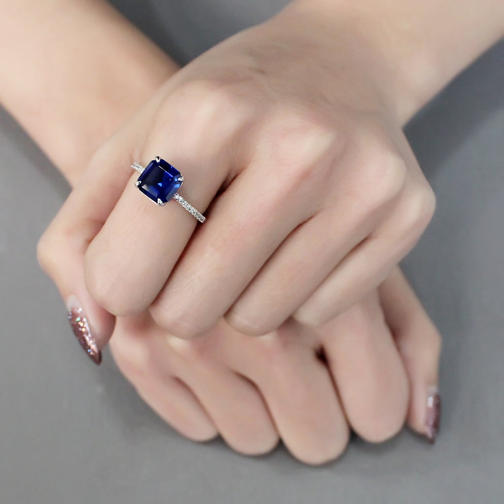 CJ177 Wholesale Women's 925 Sterling Silver Rhodium Synthetic London Blue Square Ring