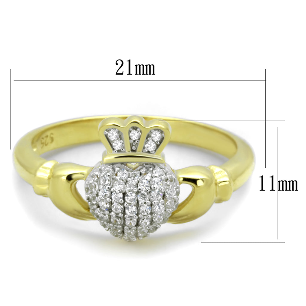 CJ342 Wholesale Women&#39;s 925 Sterling Silver Gold+Rhodium AAA Grade CZ Clear Claddagh Ring