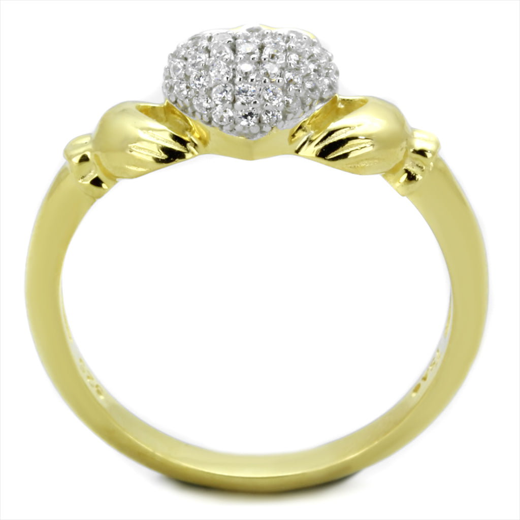CJ342 Wholesale Women&#39;s 925 Sterling Silver Gold+Rhodium AAA Grade CZ Clear Claddagh Ring
