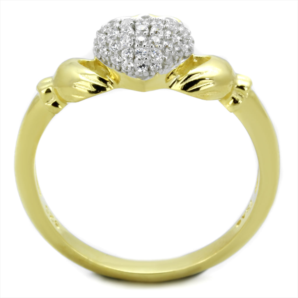 CJ342 Wholesale Women's 925 Sterling Silver Gold+Rhodium AAA Grade CZ Clear Claddagh Ring