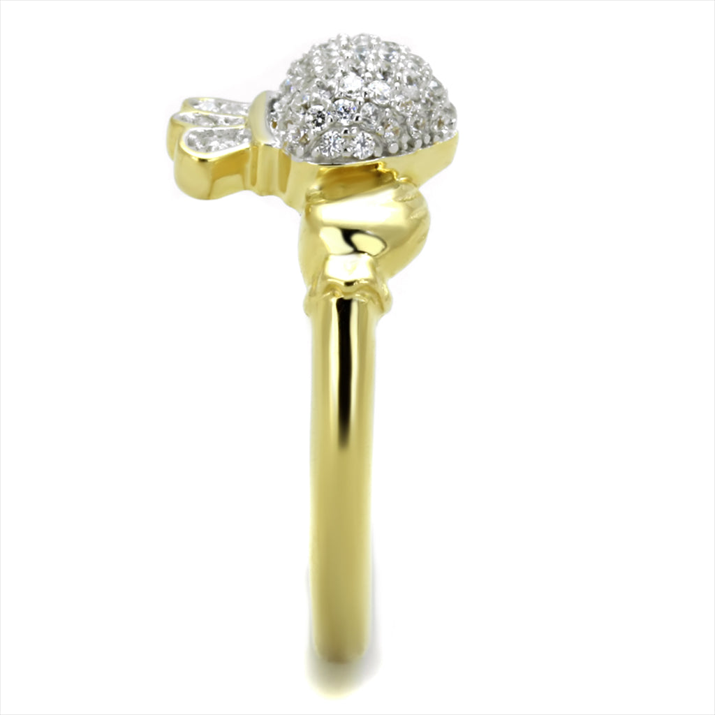CJ342 Wholesale Women's 925 Sterling Silver Gold+Rhodium AAA Grade CZ Clear Claddagh Ring