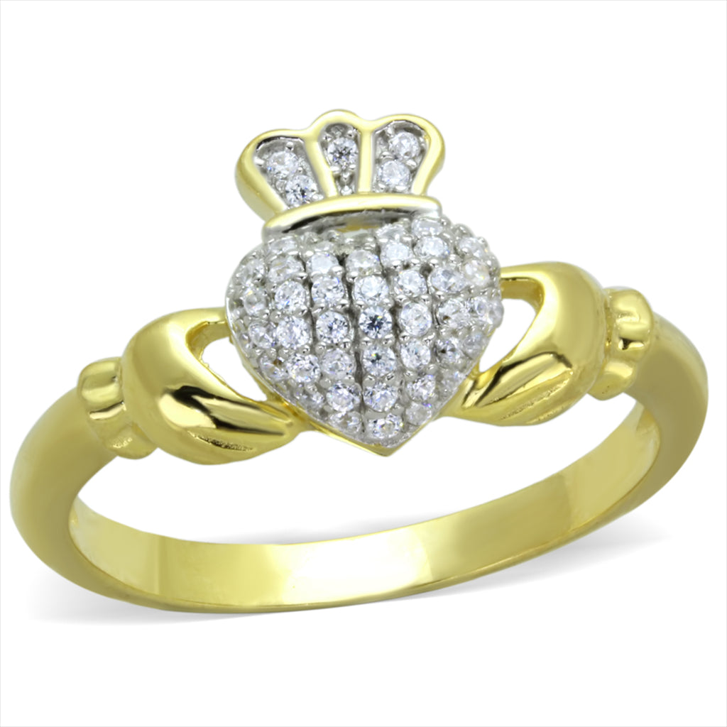 CJ342 Wholesale Women's 925 Sterling Silver Gold+Rhodium AAA Grade CZ Clear Claddagh Ring
