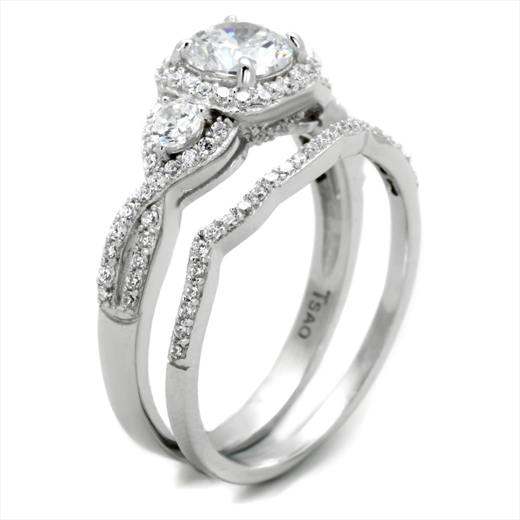 CJ352 Wholesale Women's 925 Sterling Silver Rhodium AAA Grade CZ Clear Ring Set