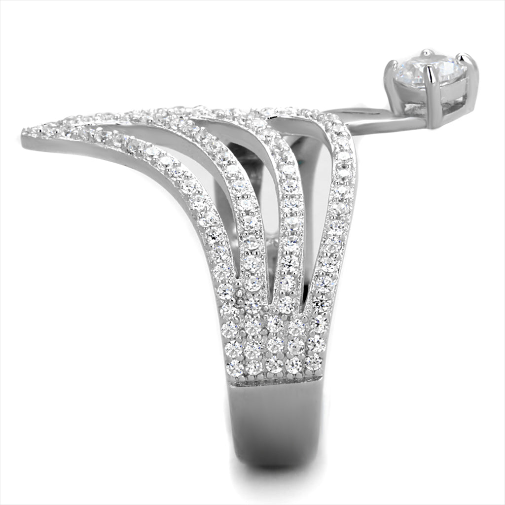 Wholesale Women&#39;s 925 Sterling Silver AAA Grade Clear Cubic Zirconia Winged Cuff Ring
