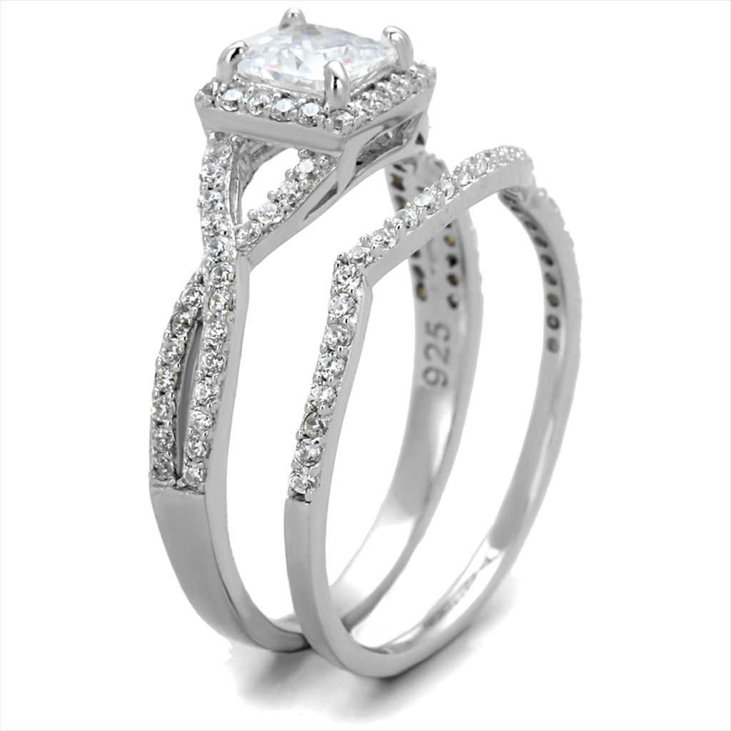 CJ420 Wholesale Women's 925 Sterling Silver Rhodium AAA Grade CZ Clear Ring Set