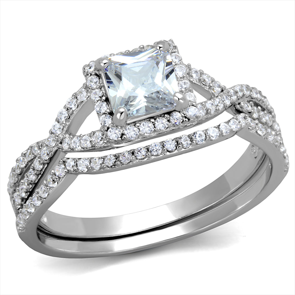 CJ420 Wholesale Women's 925 Sterling Silver Rhodium AAA Grade CZ Clear Ring Set