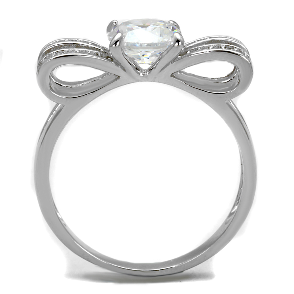 CJ470 Wholesale Women's Sterling Silver Ring Rhodium AAA Grade CZ Clear Bow Ring