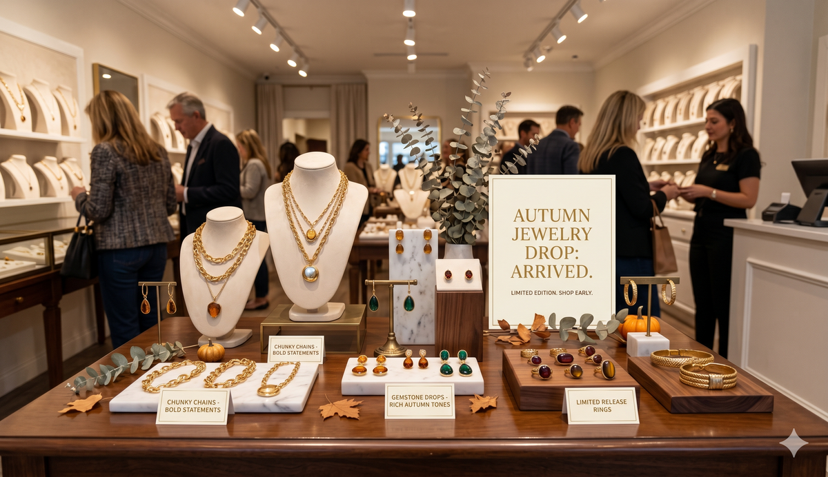 seasonal fashion jewelry on display in a jewelry store