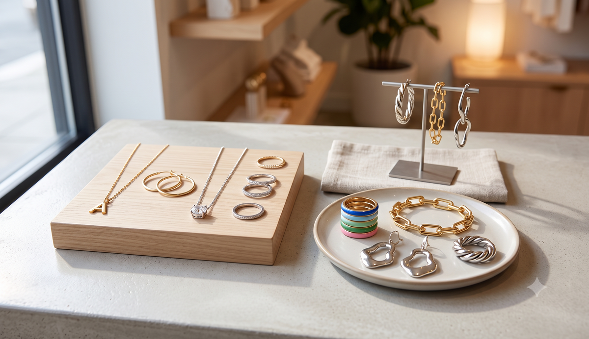 differenet fashion jewelry on display in a jewelry shop