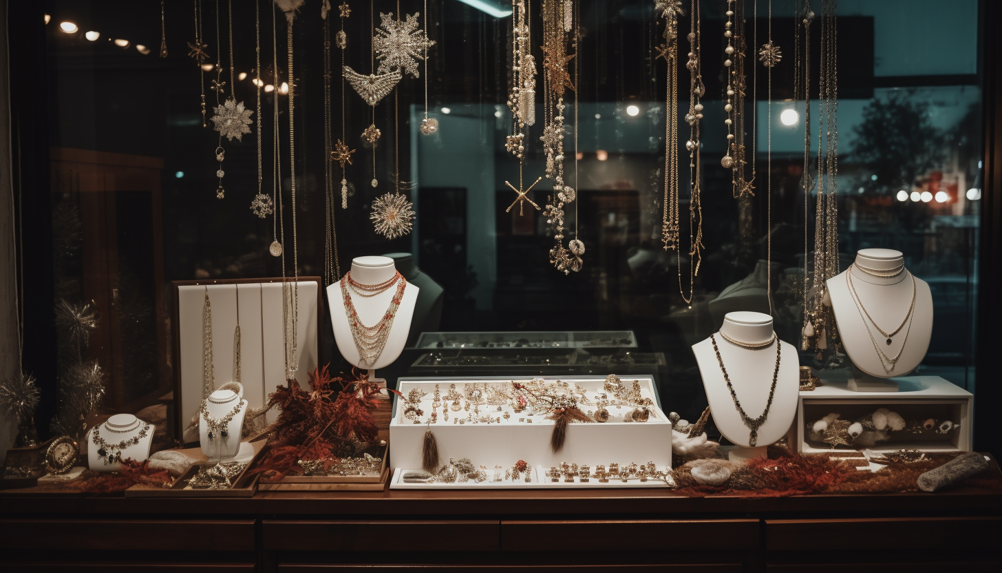christmas-themed jewelry store display