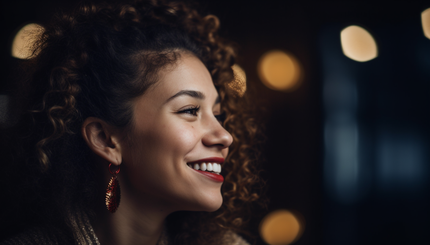 curly haired woman wearing fashion drop earrings