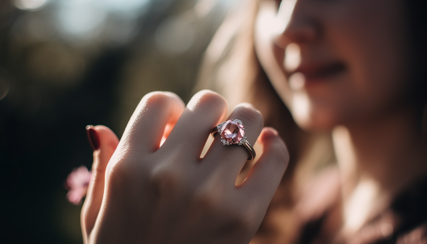 selective focus photo of a woman's hand wearing a pink cz fashion ring