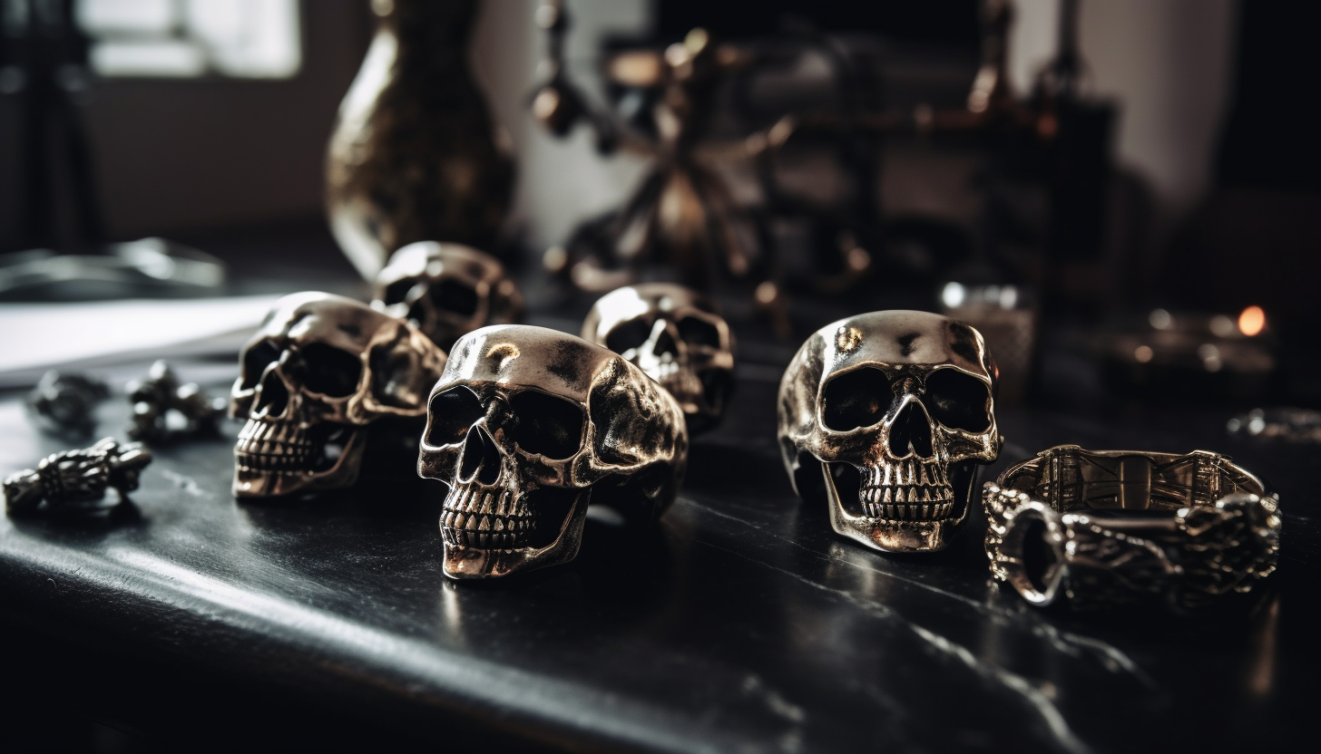 skull fashion rings on a black surface