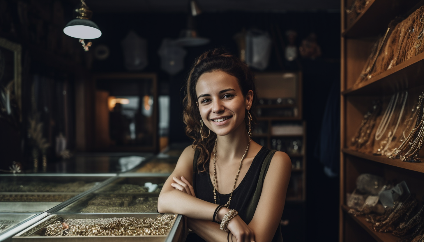 smiling young jewelry entrepreneur in her jewelry shop