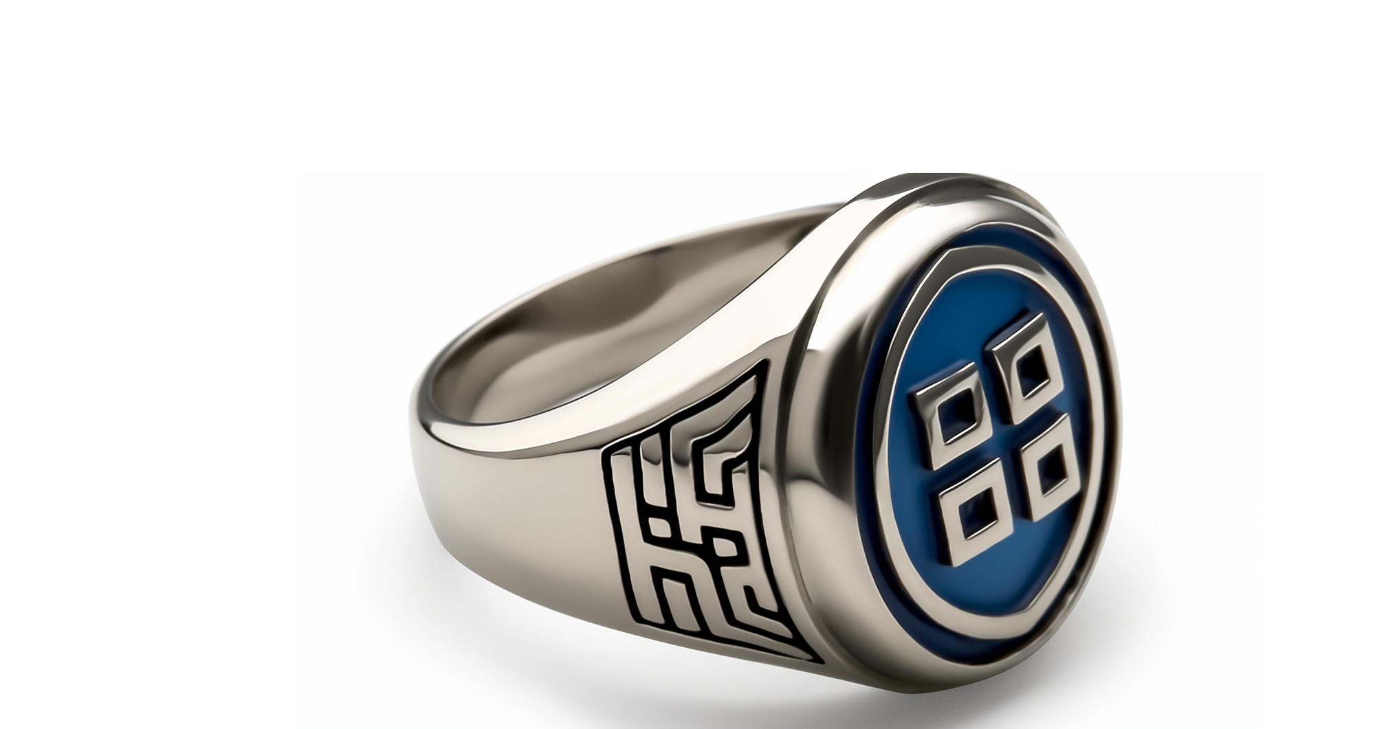 stainless steel men's fashion ring with blue epoxy accents
