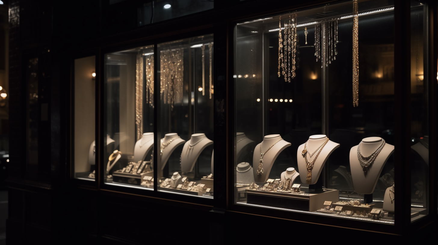 visually appealing jewelry window display at night