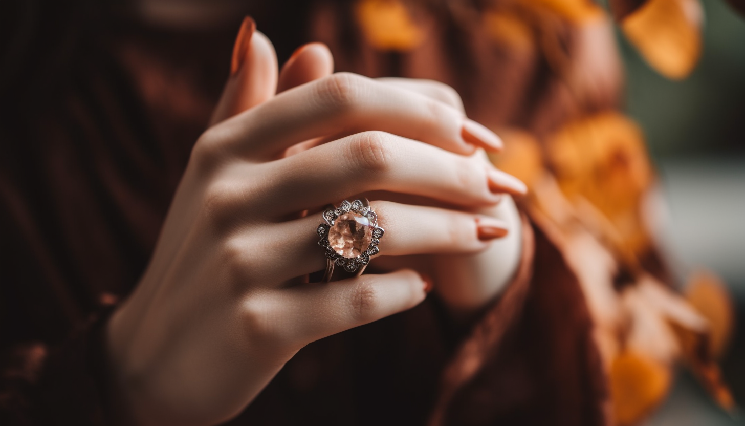 woman wearing a champagne crystal fashion ring on her finger