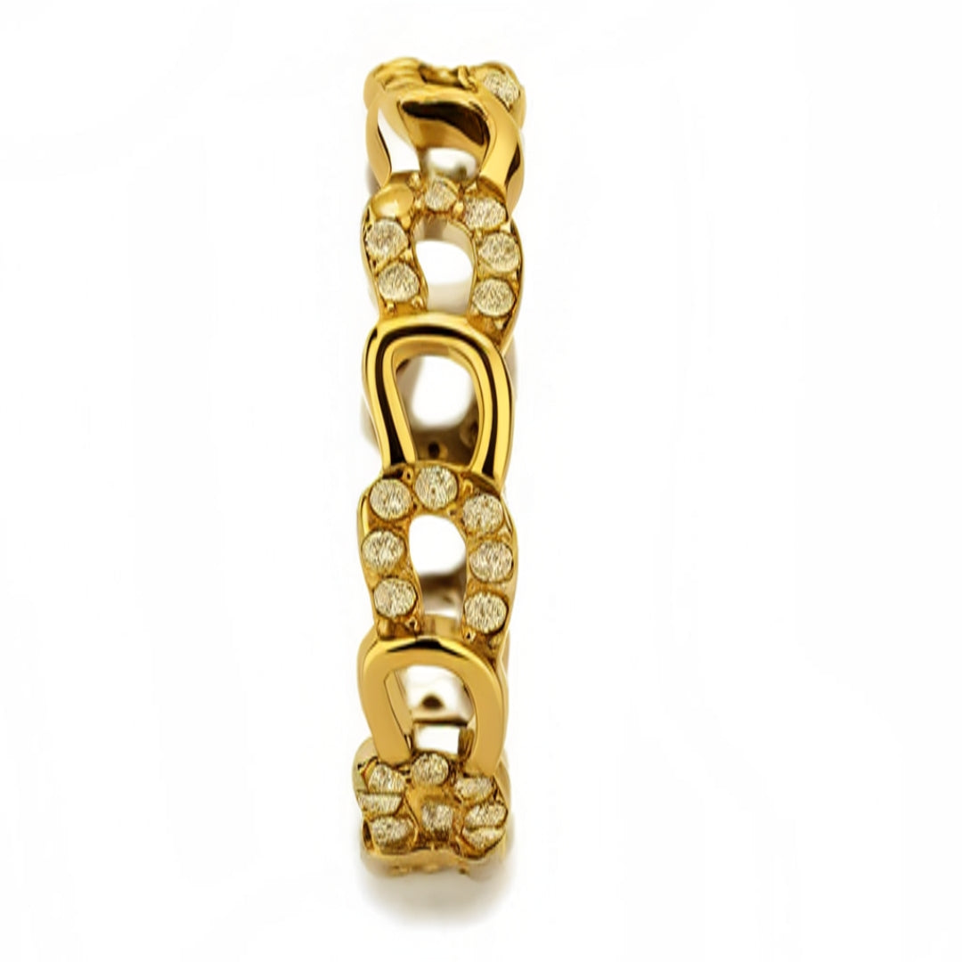 CJ111G Wholesale Women&#39;s Gold Stainless Steel AAA Grade Clear Cubic Zirconia Eternal Horseshoe Minimal Ring