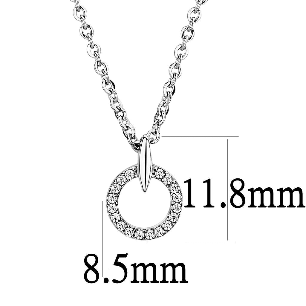 CJ091 Wholesale Women&#39;s Stainless Steel Clear AAA Grade CZ Round Necklace