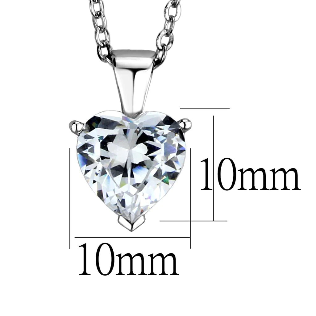 CJ889 Wholesale Women&#39;s Sterling Silver Clear Heart Chain Necklace