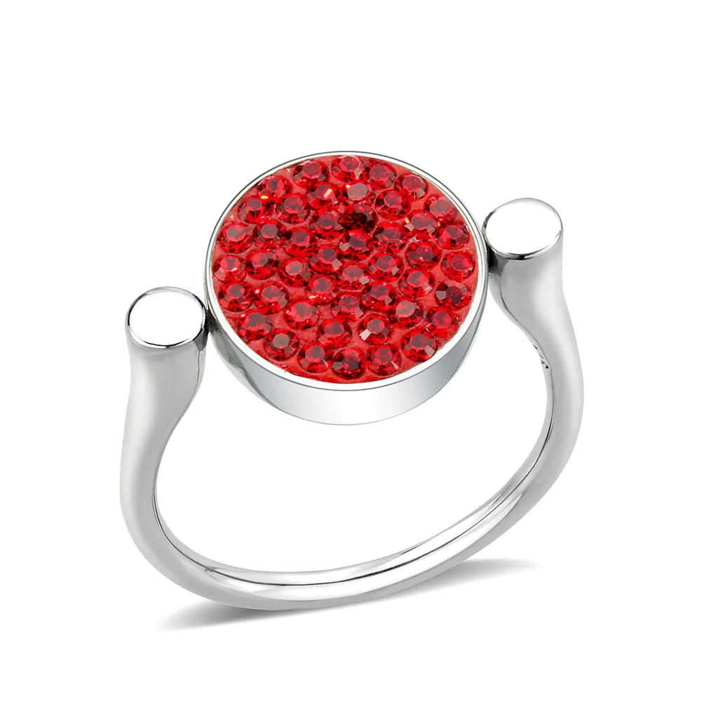 CJ385401 Wholesale Women&#39;s Stainless Steel Top Grade Crystal Round Red Ring
