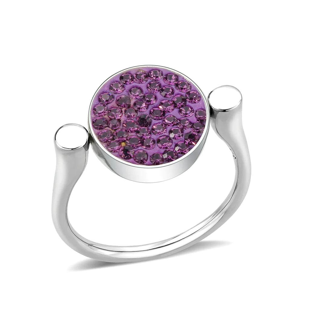 CJ385402 Wholesale Women&#39;s Stainless Steel Top Grade Crystal Round Amethyst Ring