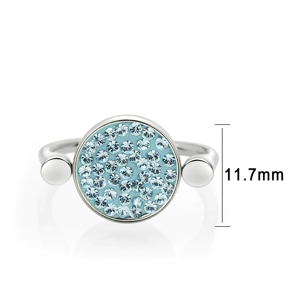 CJ385403 Wholesale Women&#39;s Stainless Steel Top Grade Crystal Round Sea Blue Ring