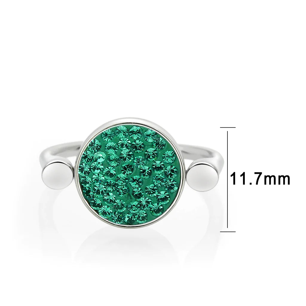 CJ385405 Wholesale Women&#39;s Stainless Steel Top Grade Crystal Round Emerald Ring