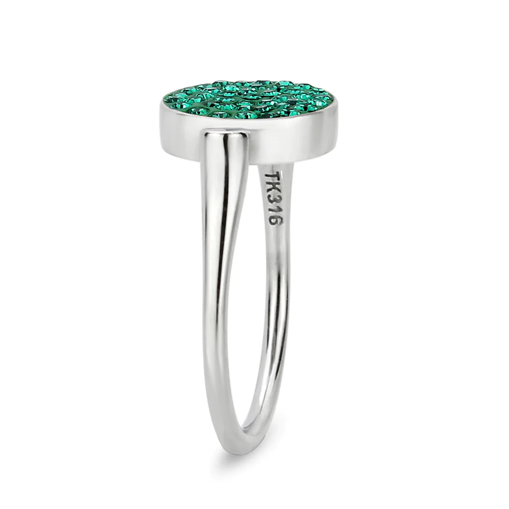 CJ385405 Wholesale Women&#39;s Stainless Steel Top Grade Crystal Round Emerald Ring