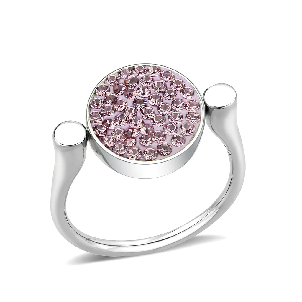 CJ385406 Wholesale Women&#39;s Stainless Steel Top Grade Crystal Round Light Amethyst Ring