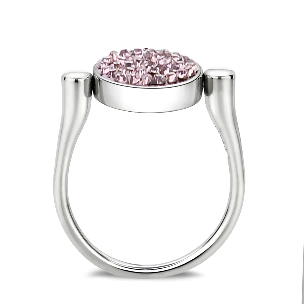 CJ385406 Wholesale Women&#39;s Stainless Steel Top Grade Crystal Round Light Amethyst Ring