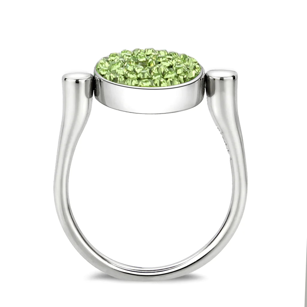 CJ385408 Wholesale Women&#39;s Stainless Steel Top Grade Crystal Round Peridot Ring
