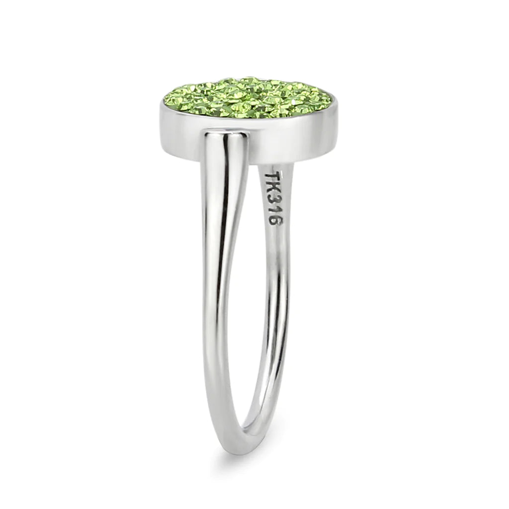 CJ385408 Wholesale Women&#39;s Stainless Steel Top Grade Crystal Round Peridot Ring