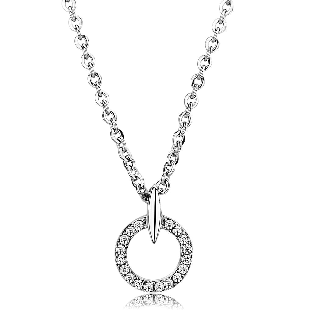 CJ091 Wholesale Women&#39;s Stainless Steel Clear AAA Grade CZ Round Necklace