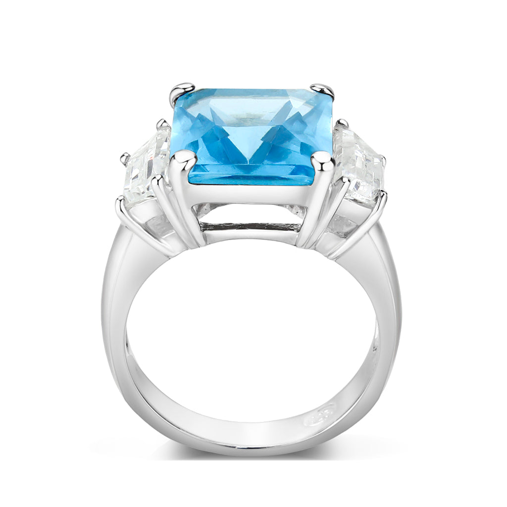 CJS204 Wholesale Women's Sterling Silver with Synthetic Glass in Aquamarine Ring
