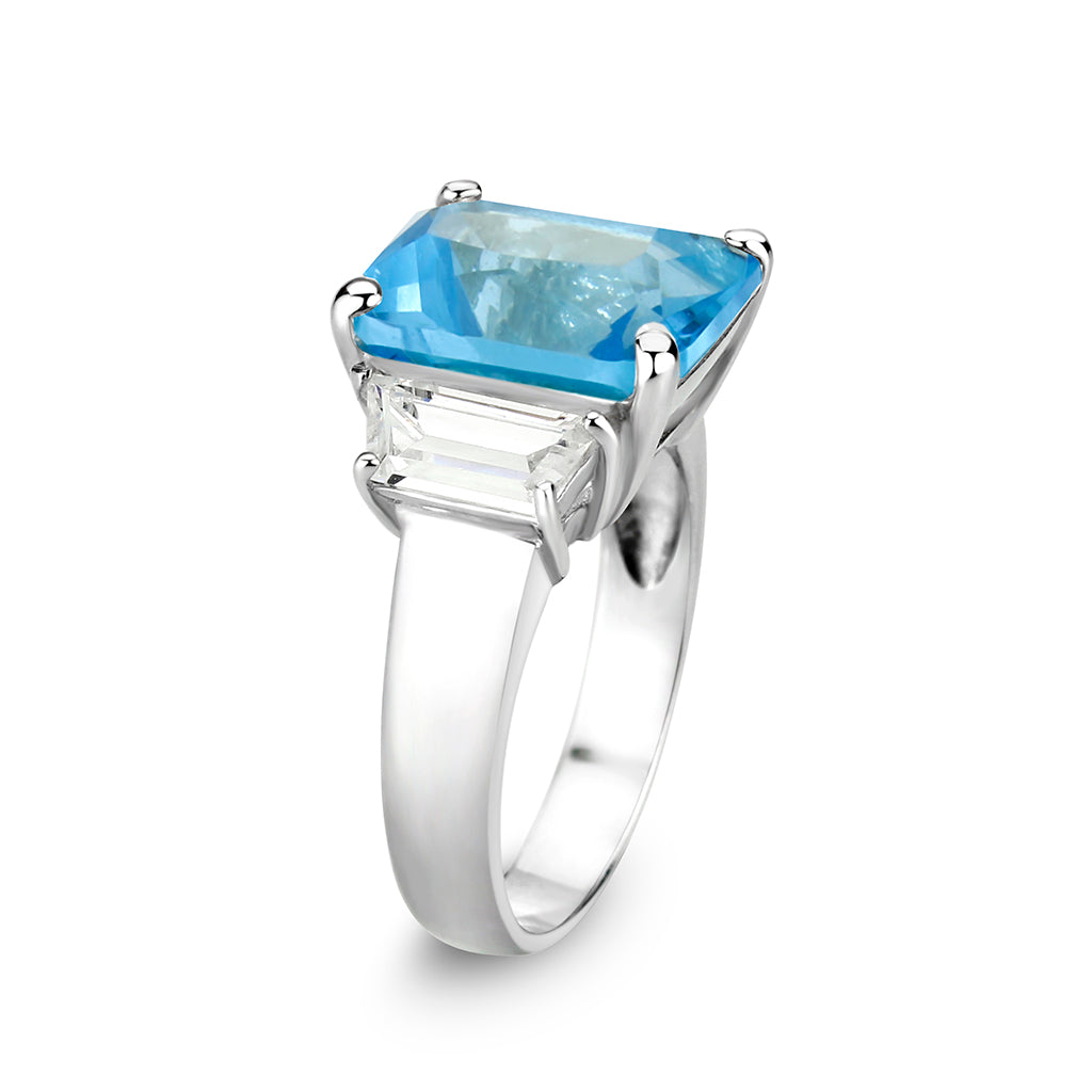 CJS204 Wholesale Women's Sterling Silver with Synthetic Glass in Aquamarine Ring