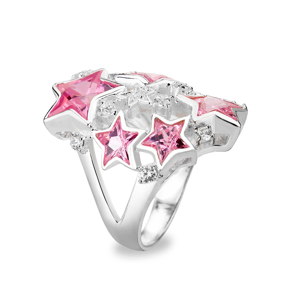 CJS207 Wholesale Women's Sterling Silver with CZ in Pink Stars Ring