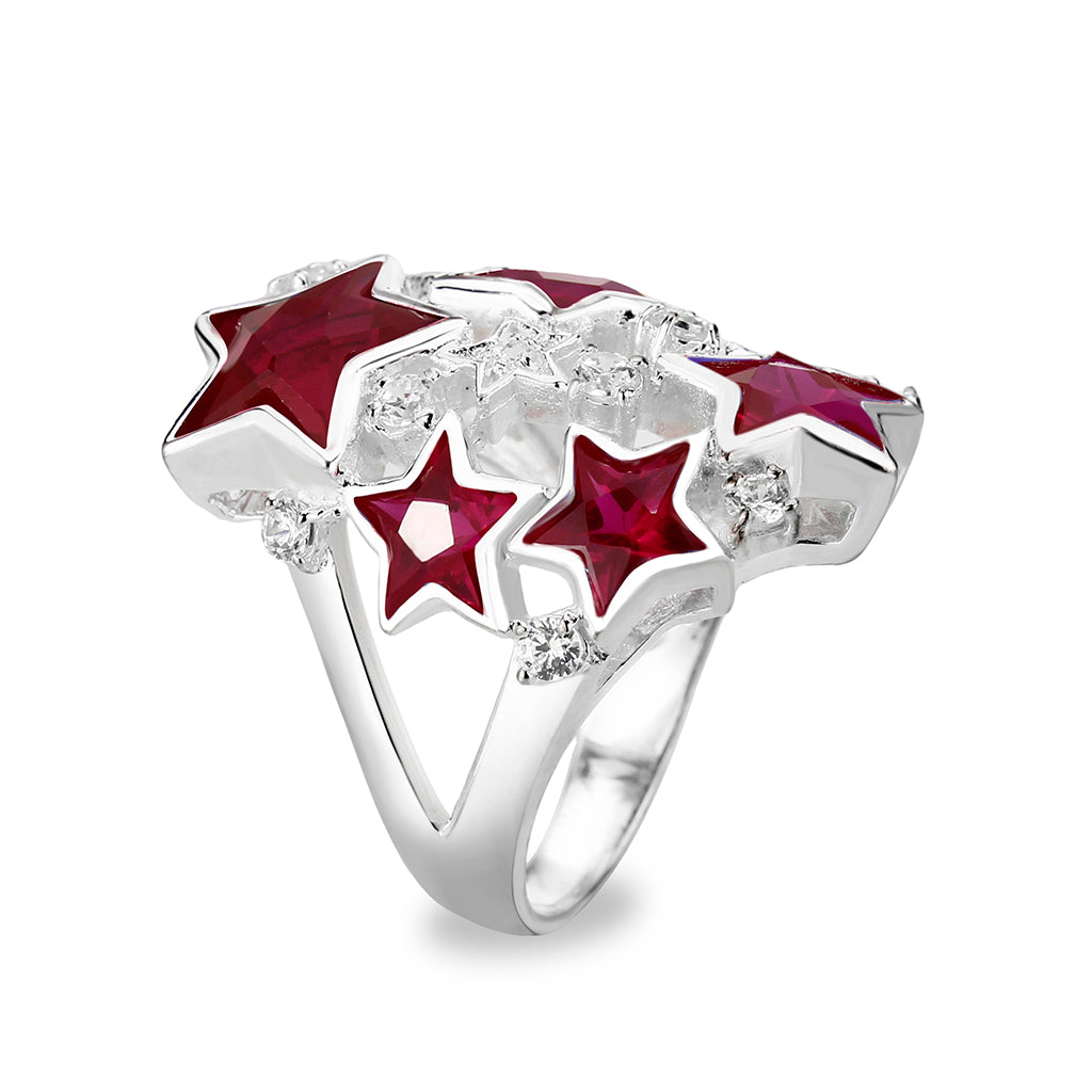 CJS217 Wholesale Women's Sterling Silver with CZ in Ruby Stars Ring