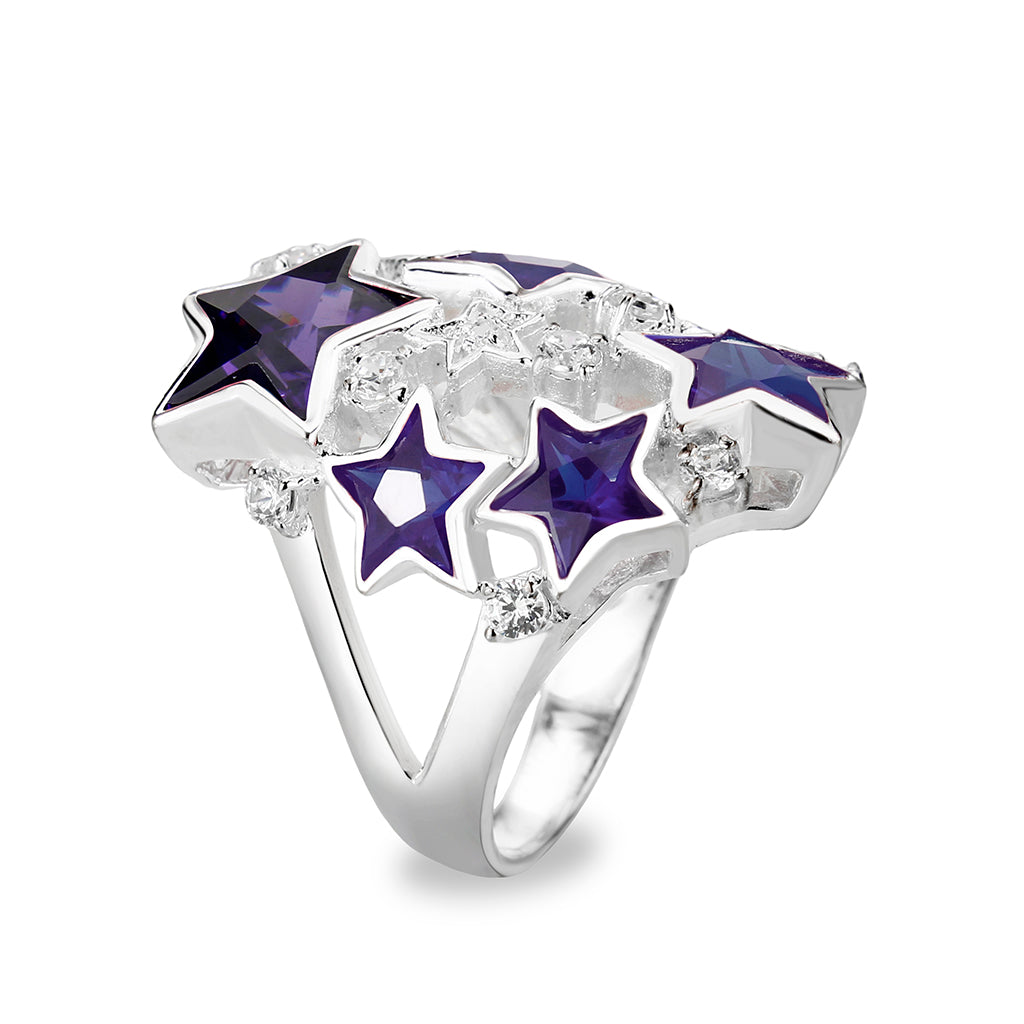 CJS221 Wholesale Women's Sterling Silver with CZ in Amethyst Stars Ring
