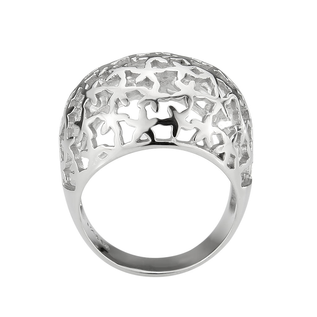 CJ3802 Wholesale Women's Stainless Steel Floral Cut Dome Ring