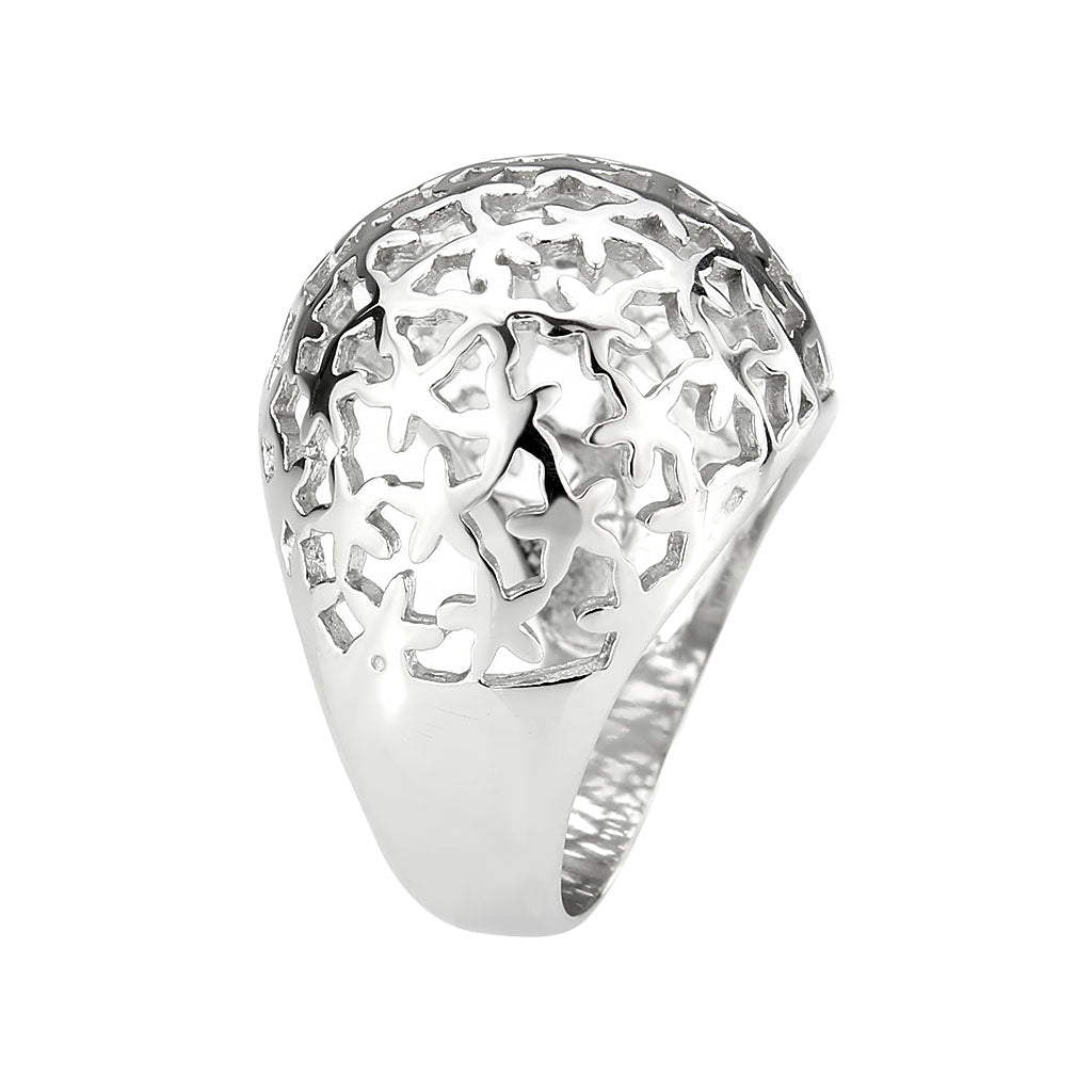 CJ3802 Wholesale Women's Stainless Steel Floral Cut Dome Ring
