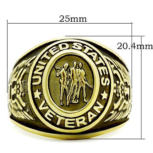 CJE704 Men's Stainless Steel Veterans IP Gold Plated Ring
