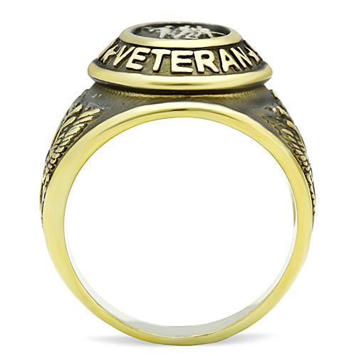 CJE704 Men's Stainless Steel Veterans IP Gold Plated Ring