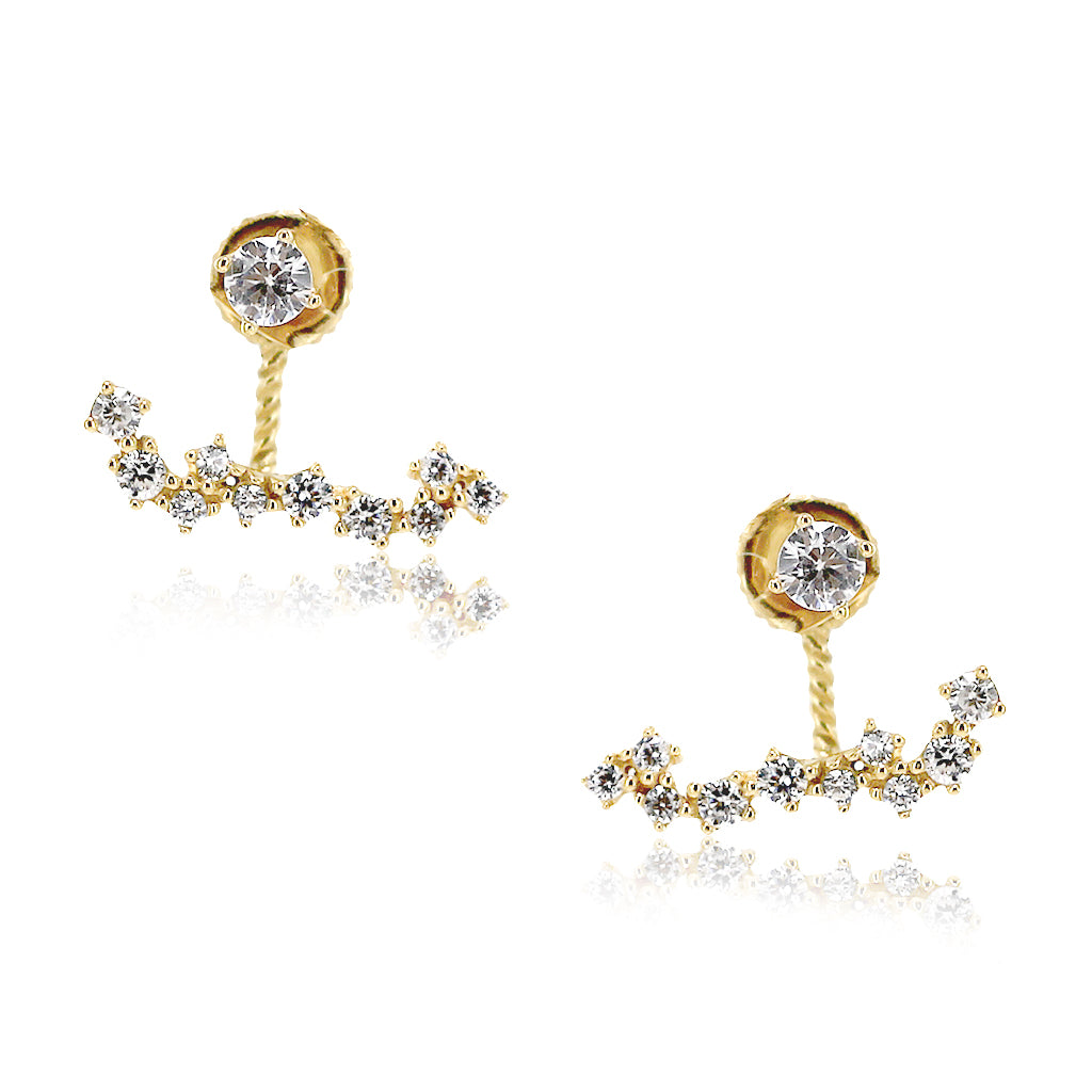 21284-GLD 14k Gold Plated Pave Bar Cluster CZ Peek-A-Boo Earrings