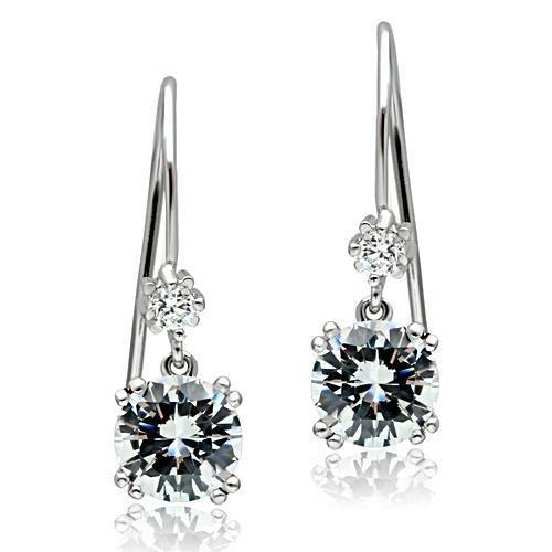 CJ3W085 Wholesale Women&#39;s Stainless Steel Clear AAA Grade CZ Drop Earrings