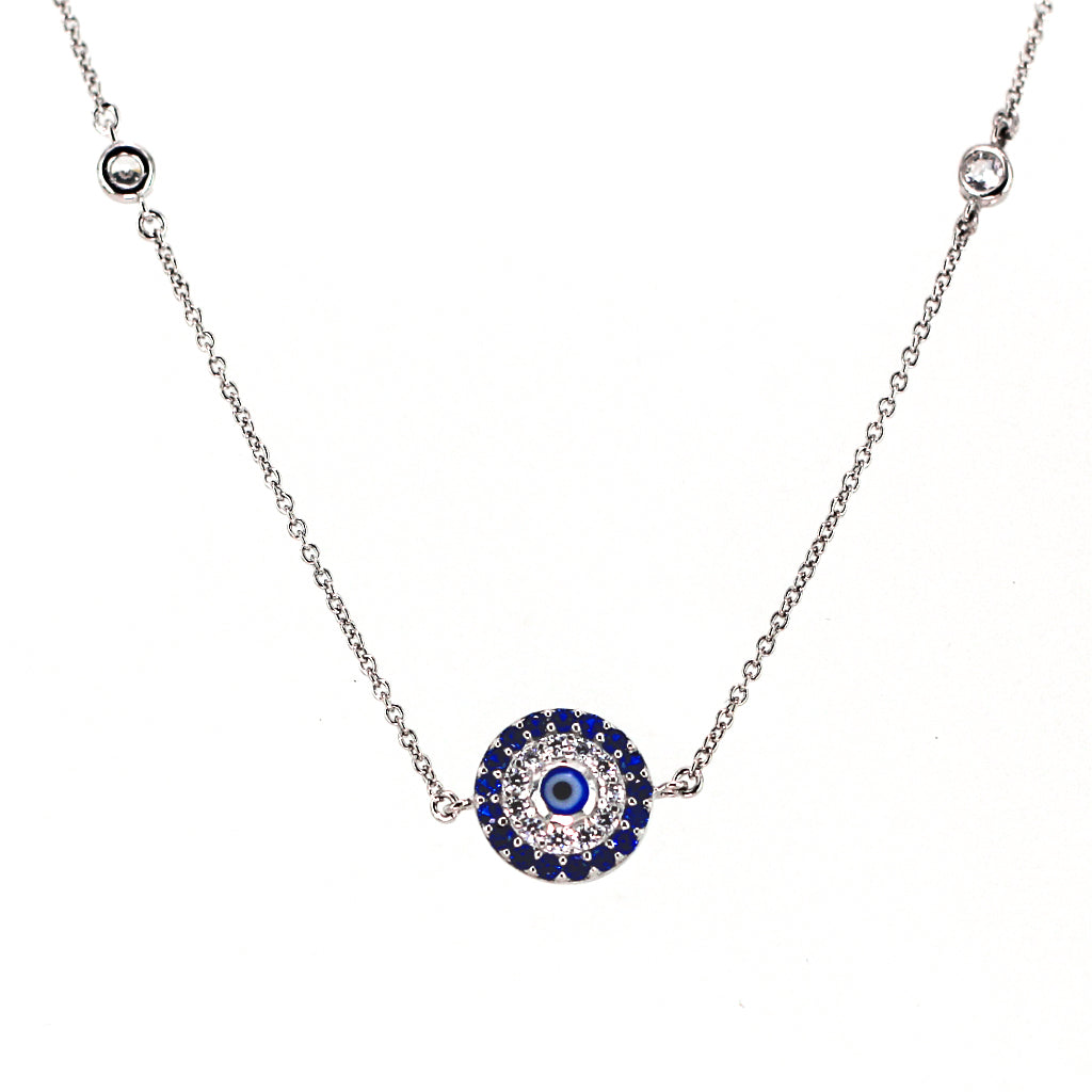 4346 Blue Hamsa CZ By The Yard Necklace Sterling Silver 925