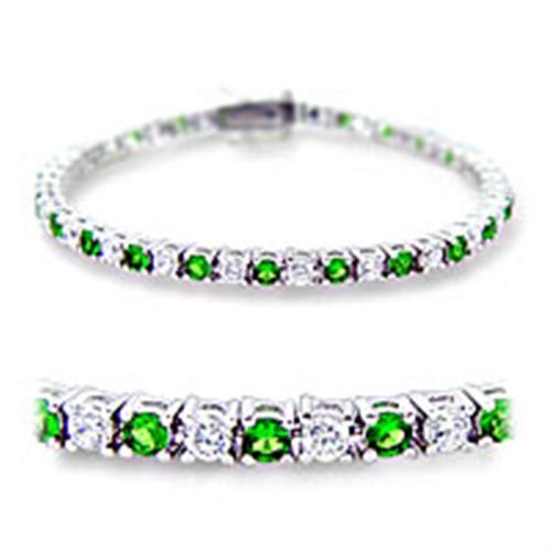 CJ46906 Wholesale Women&#39;s Brass Rhodium Synthetic Emerald Bracelet