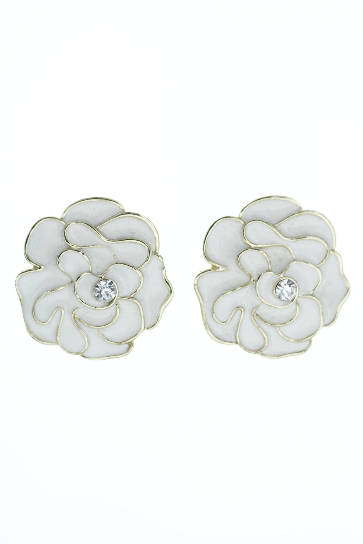 49508 G-WHT Wholesale Women&#39;s White Enamel Flower Stud Earrings